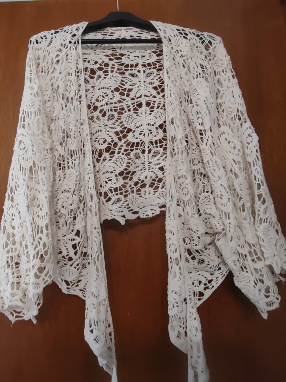 AndTheWhy Cream Stretch Open Weave Crochet Shrug Cardigan Coverup Cotton OS